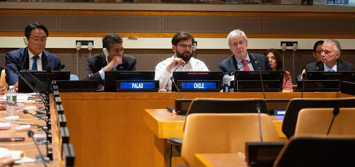 Pdtes Gabriel Boric y de Palau en encuentro para impulsar ratificación del Acuerdo BBNJ 24-09-2024