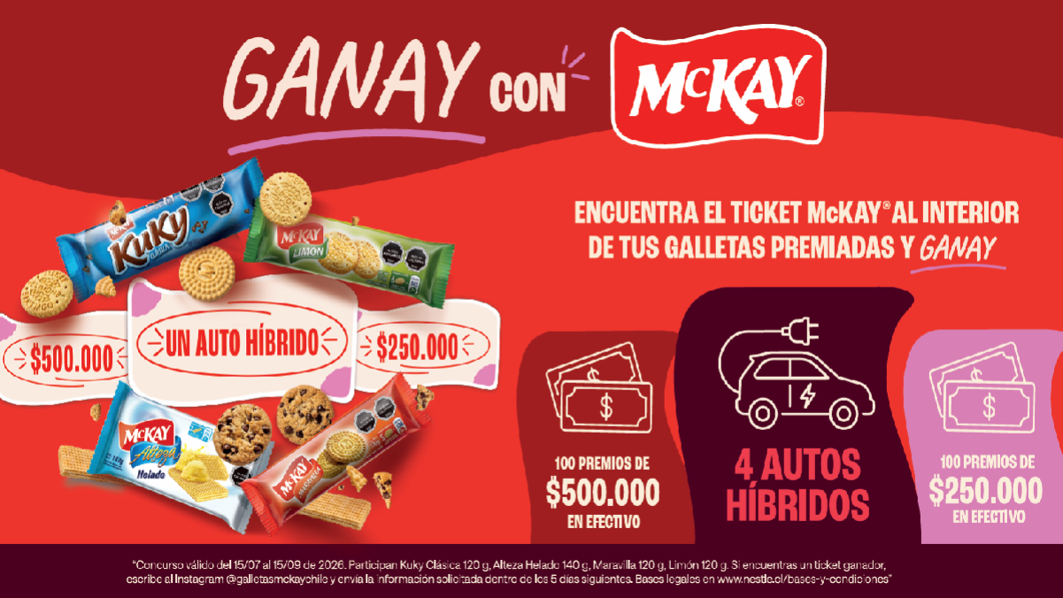 ¡Ganay con McKay®! Participa por cuatro autos híbridos y 100 premios de $500.000