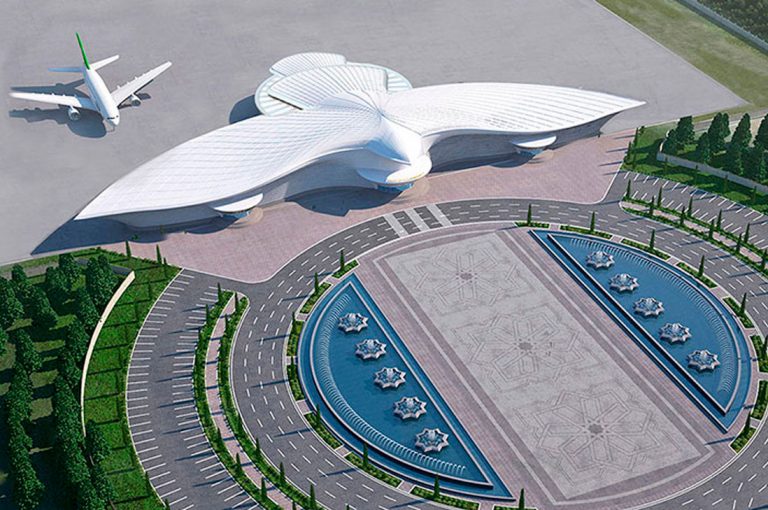 Turkmenistán inaugura aeropuerto en forma de halcón con un costo de 2,3 U$ billones