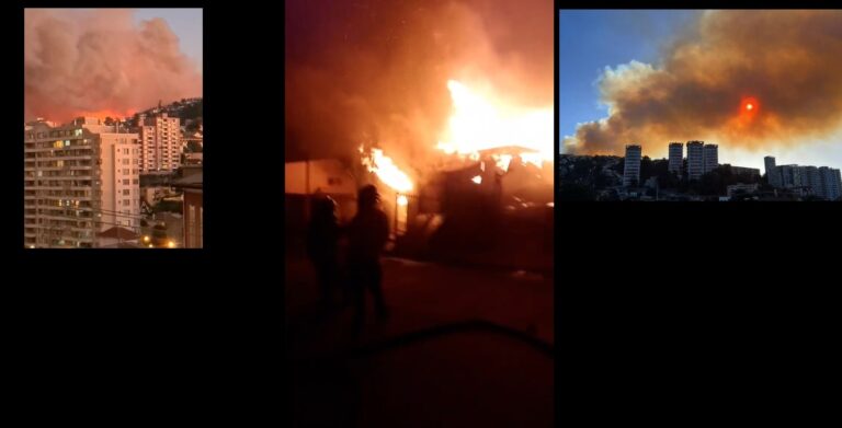 URGENTE /ACTUALIZADO/ Incendio forestal avanza y ya ha arrasado con más de 20O casas en Viña del Mar, otro incendio afecta a la refinería de Ventanas en Puchuncaví