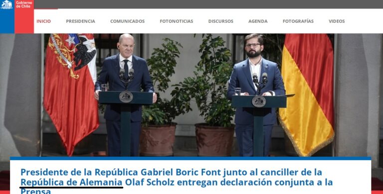 Pdte. Boric firma acuerdos de cooperación con Canciller de la República Federal de Alemania de visita en Chile aunque se informó que es con la “República de Alemania”