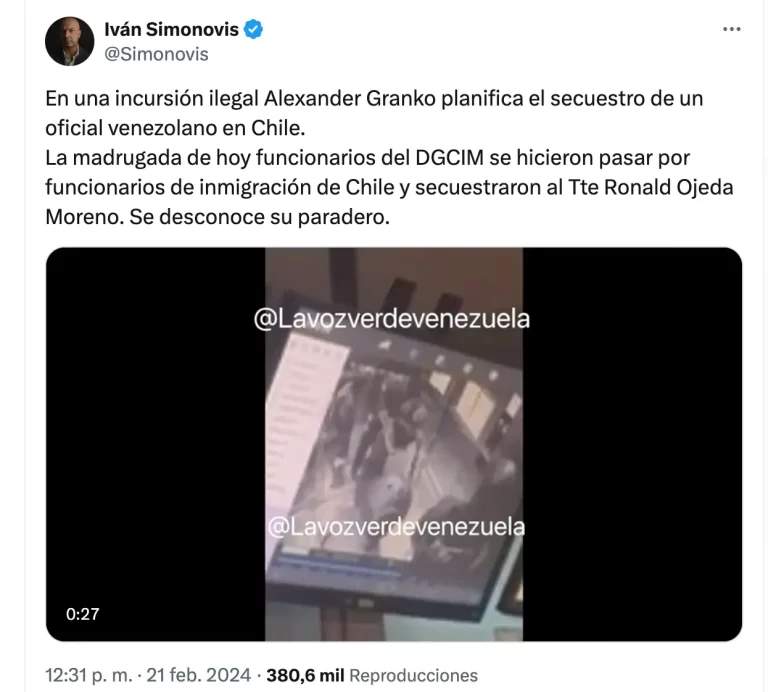 Supuesto Ex Comisionado Especial de Seguridad e Inteligencia del Gobierno interino de Venezuela asegura que secuestro de ex militar es obra del ‘DGCIM’ de Maduro