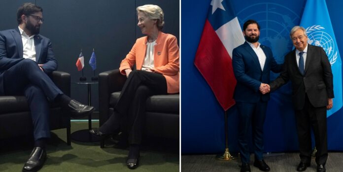 Pdte Boric reunion Von der Leyden Guterres 23-09-2024